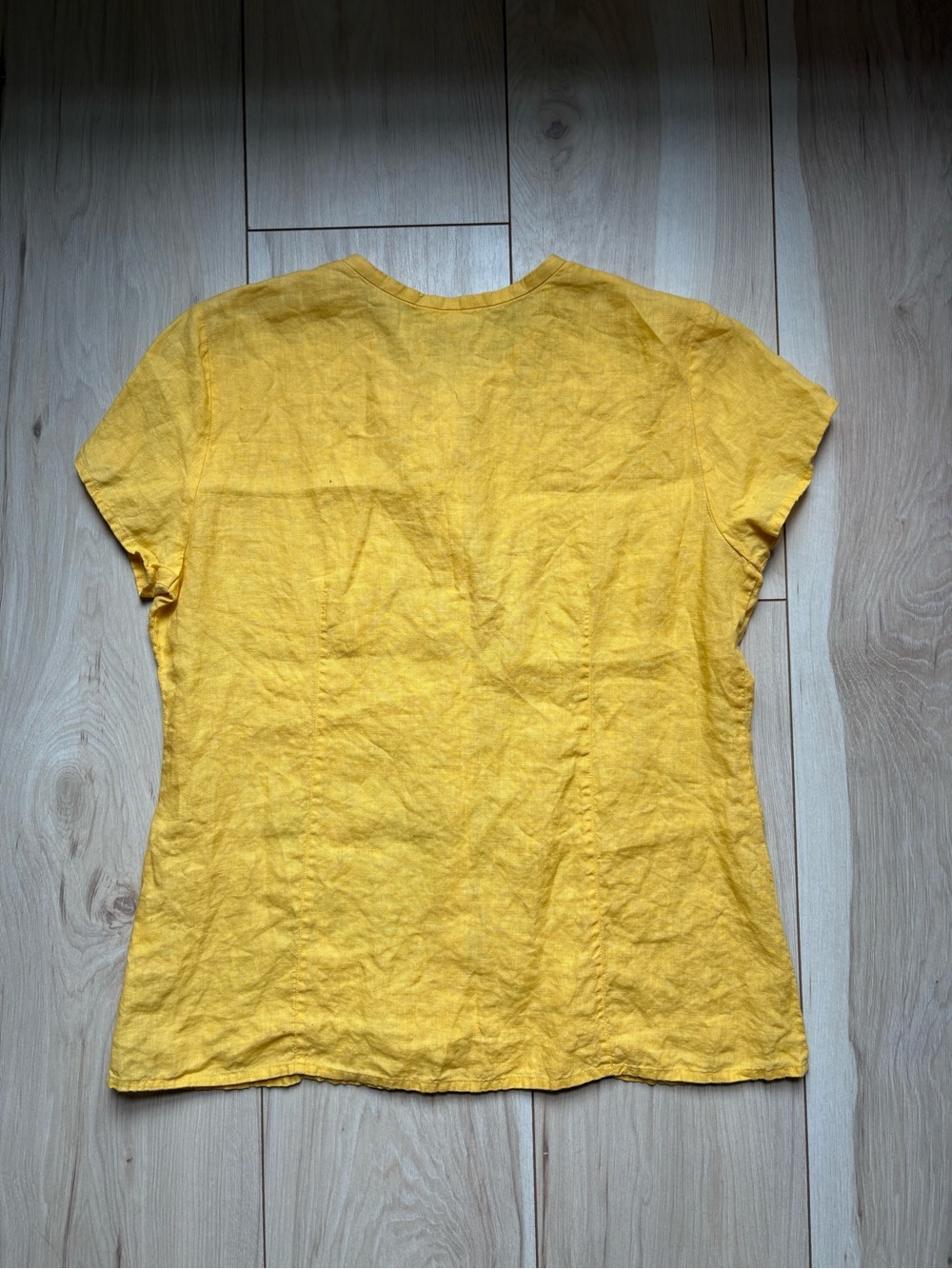 Eileen Fisher 100% Irish Linen Yellow Blouse Size Small Button Front - Picture 5 of 6